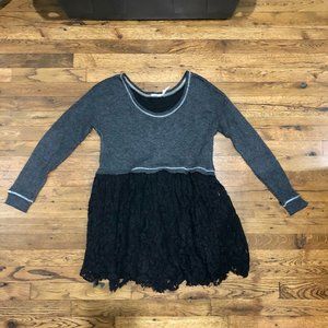 Long Sleeve Sweater Dress With Lace Skirt
